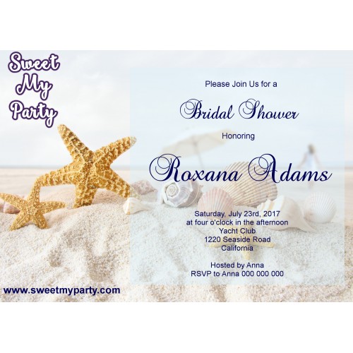 Seaside Bridal Shower invitation, Sea Shell Bridal Shower Invitation,Starfish Wedding Shower Invitation,(10)